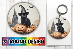 AutumnThemed Halloween Cat Round Design for Keychain Product Image 1