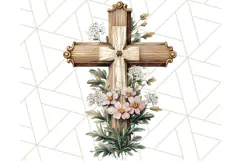 Faith Cross PNG with Flowers, Watercolor Religious Art Print Product Image 3