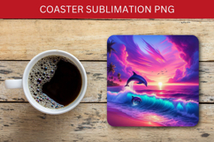 square coaster - sunset beach dolphin Product Image 1