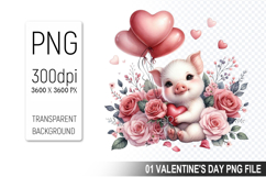 Valentine&#039;s Cute Pig Clipart PNG, Pig Graphic For Crafts Product Image 1