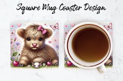 Highland Cow Mug coaster | Coaster | Sublimation Design Product Image 1