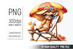 Summer Giraffe Clipart PNG | Summer Watercolor Animals Product Image 1