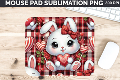 Watercolor Bunny Mouse Pad Sublimation - Valentines PNG Product Image 1