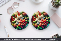 Flowers Car Coaster Sublimation|Christmas Coaster PNG Design Product Image 1