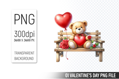 Valentine&#039;s Cute Bear Clipart PNG, Bear Graphic For Crafts Product Image 1