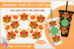 Thanksgiving day svg, Turkey Full Wrap Venti Cold Cup 24 oz Product Image 1