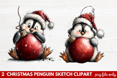 Christmas Penguin Sketch Clipart | Hand-Drawn Holiday Product Image 1