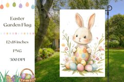 Easter Garden Flag PNG, Watercolor Easter Bunny Sublimation Product Image 1