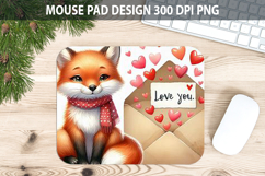 Watercolor Fox Mouse Pad Sublimation - Valentines Png Product Image 1