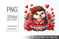Cute Hedgehog Sublimation, Valentine&#039;s Digital Clipart PNG Product Image 1