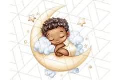 Sleeping Baby on Moon PNG, Cute Night Sky Baby Clipart Png Product Image 3