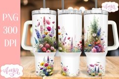 Watercolor wildflowers 40 oz tumbler PNG for sublimation Product Image 1