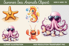 Summer Sea Animals Clipart Bundle PNG Product Image 15