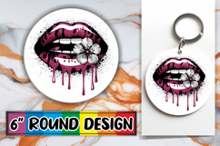 Joyful Circle Keychain Sublimation PNG, Dripping Lips Product Image 1