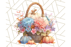 Pumpkin Clipart with Fall Flowers PNG Autumn Illustration Product Image 3