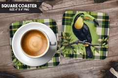 Toucan, Animal coaster, Buffalo Plaid Square Coaster PNG Product Image 1