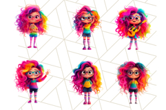 Cute Girl Clipart PNG Bundle, Fun Rainbow Hair Illustration Product Image 8