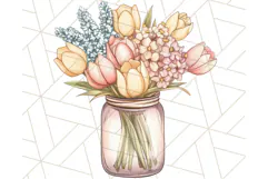Flowers in Glass Jars PNG, Rustic Floral Watercolor Clipart Product Image 3