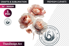Rose Gold Pink flowers Clipart, Abstract Flowers Wedding PNG Product Image 1