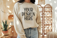 Sand Gildan 18000 Mockup, Gildan Sweatshirt Mockup Product Image 1