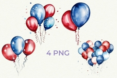 4th of July PNG Balloons Watercolor Clipart American flag Product Image 3