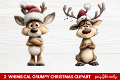 2 Whimsical Grumpy Christmas Clipart | Funny Grumpy Holiday Product Image 1
