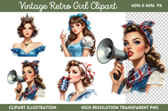 Vintage Retro Girls Clipart PNG Product Image 1