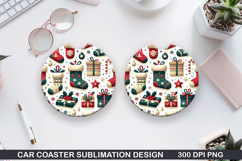 Retro Christmas Stockings Car Coaster Sublimation Design Product Image 1