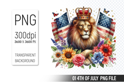 4th of July Lion Clipart, Animal illustration for crafts Product Image 1