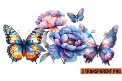 Watercolor Butterflies With Flowers Clipart PNG , Product Image 1