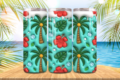 3D Puff Tree &amp; flowers Summer Tumbler Wrap PNG Sublimation Product Image 1