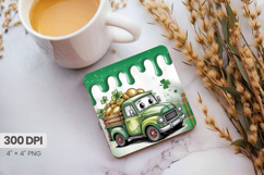 Cute Lucky Truck with Gold Square Coaster PNG Sublimation De Product Image 1