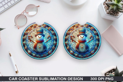 Snowman Car Coaster Sublimation|Christmas Coaster PNG Design Product Image 1