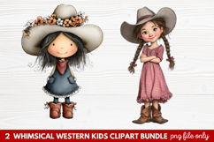 2 Whimsical Western Kids Clipart | Cute Cowboy &amp; Cowgirl PNG Product Image 1