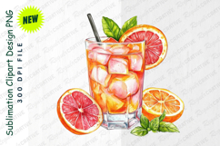 Watercolor Illustration Of Refreshing Cocktail With Clipart Product Image 1