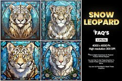 Snow Leopard Stained Glass Square Coaster - 4 Variations Product Image 2