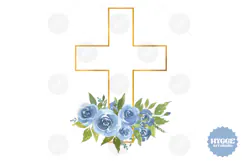 Watercolor Easter Christian Floral Cross Sublimation PNG Product Image 1