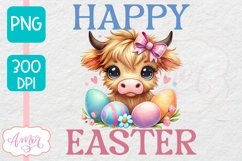 Happy Easter sublimation PNG, Cute highland cow PNG design Product Image 1