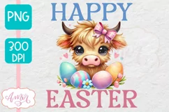 Happy Easter sublimation PNG, Cute highland cow PNG design Product Image 1