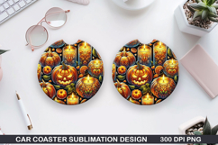 Pumpkins Car Coaster Sublimation| Halloween Coaster PNG Product Image 1