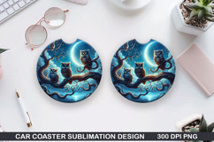 Owls Car Coaster Sublimation | Halloween Coaster PNG Product Image 1