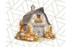 Fall Barn Clipart PNG With Pumpkins and Flowers, Autumn Png Product Image 3