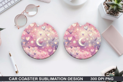 Love Heart Car Coaster Sublimation |Valentine Coaster PNG Product Image 1