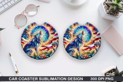 Dog Car Coaster Sublimation, 4th Of July Coaster PNG Product Image 1