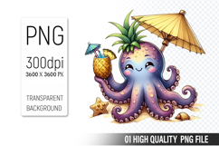 Summer Cute Octopus Clipart | Sublimation Clipart PNG File Product Image 1