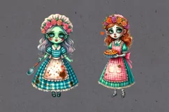 Watercolor Halloween Zombie Doll. PNG sublimation Product Image 2