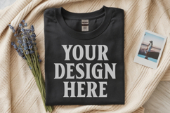 Black Gildan 5000 Flat Lay Tshirt Mockup, G5000 mockup Product Image 1