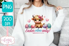 Easter vibes sublimation PNG, Cute highland cow PNG design Product Image 3