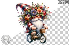 Floral Crown Gnome Rides A Bike Sublimation Clipart Design Product Image 1