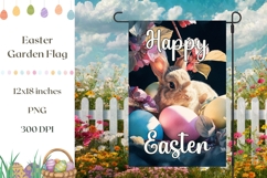 Floral Easter Garden Flag Sublimation, Easter Bunny PNG Product Image 1